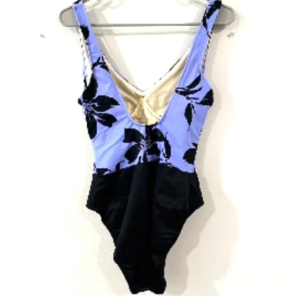 MIRACLESUIT Purple Black Floral One Piece Underwire Swimsuit